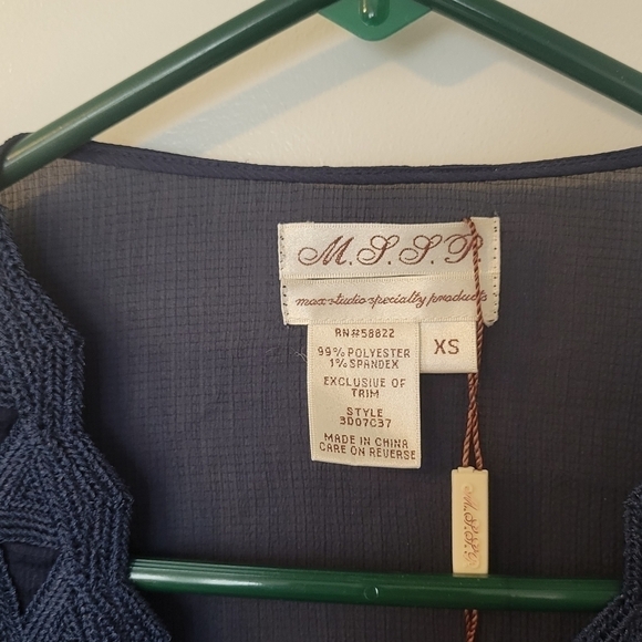 Max Studio Specialty Navy Blue V-Neck Tunic Blouse XS NWT - Picture 4 of 12